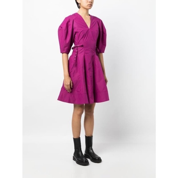 Phillip Lim Puff Sleeve Godet Rivet Side Tie Dress pink magenta fit flare size 8 - Picture 1 of 13